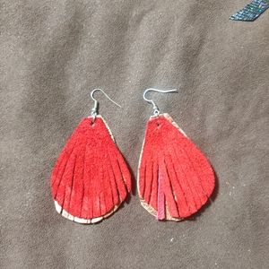 Red leather earrings